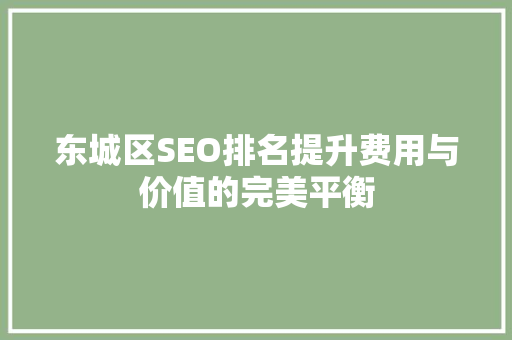 东城区SEO排名提升费用与价值的完美平衡