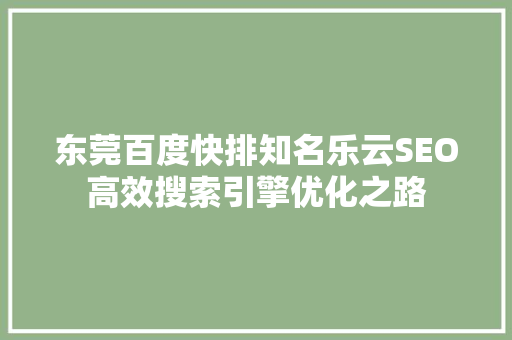 东莞百度快排知名乐云SEO高效搜索引擎优化之路