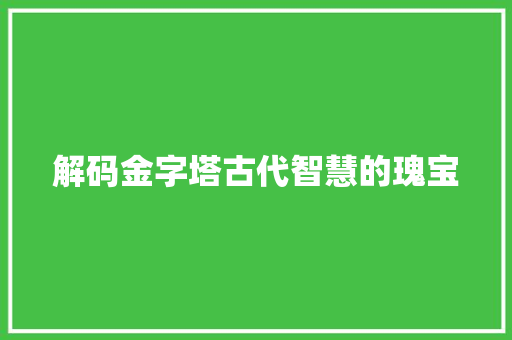解码金字塔古代智慧的瑰宝