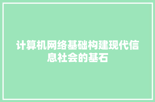 计算机网络基础构建现代信息社会的基石