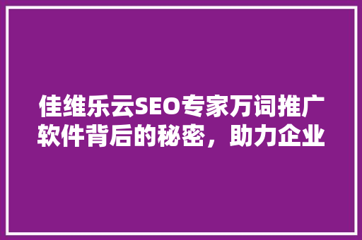 佳维乐云SEO专家万词推广软件背后的秘密，助力企业高效提升网站排名