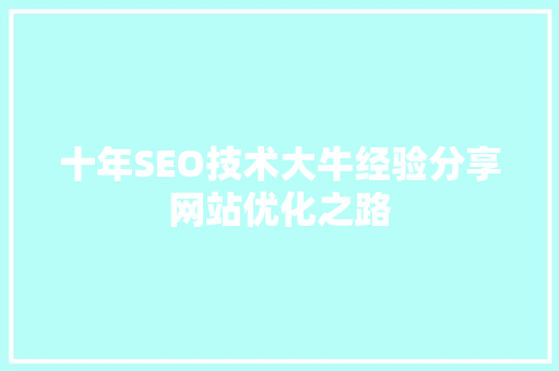 十年SEO技术大牛经验分享网站优化之路