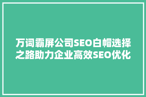 万词霸屏公司SEO白帽选择之路助力企业高效SEO优化