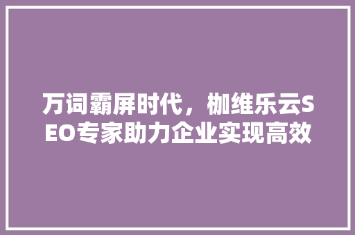 万词霸屏时代，枷维乐云SEO专家助力企业实现高效网络营销