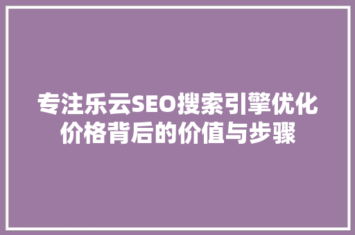 专注乐云SEO搜索引擎优化价格背后的价值与步骤