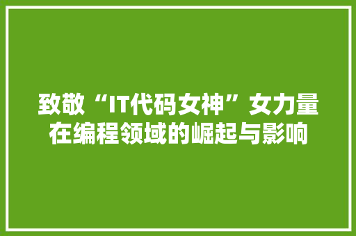 致敬“IT代码女神”女力量在编程领域的崛起与影响