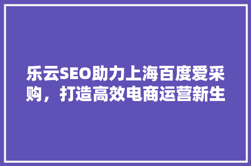 乐云SEO助力上海百度爱采购，打造高效电商运营新生态