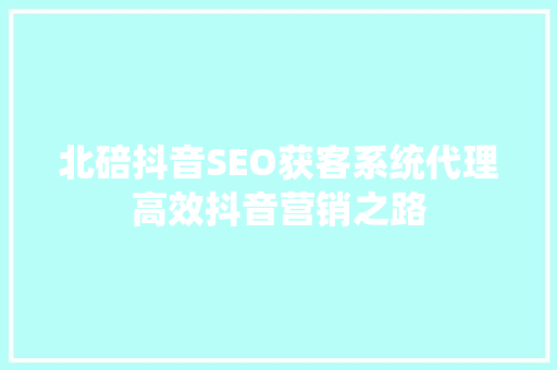 北碚抖音SEO获客系统代理高效抖音营销之路