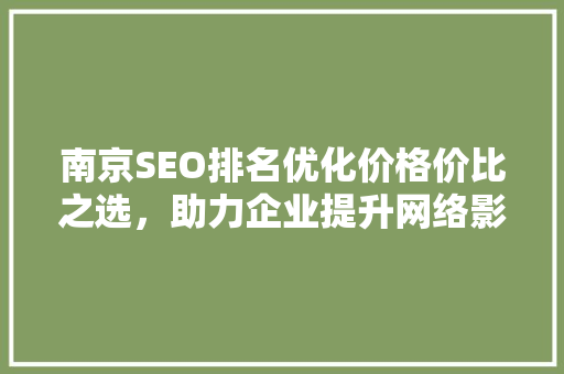南京SEO排名优化价格价比之选，助力企业提升网络影响力