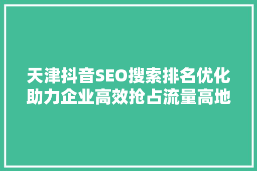 天津抖音SEO搜索排名优化助力企业高效抢占流量高地