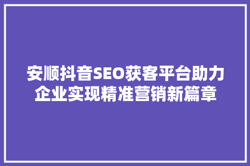安顺抖音SEO获客平台助力企业实现精准营销新篇章