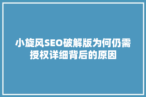 小旋风SEO破解版为何仍需授权详细背后的原因