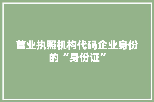 营业执照机构代码企业身份的“身份证”