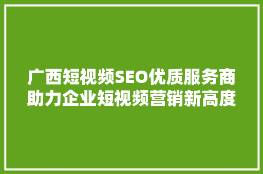 广西短视频SEO优质服务商助力企业短视频营销新高度