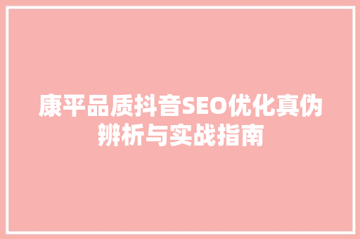 康平品质抖音SEO优化真伪辨析与实战指南
