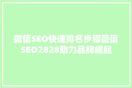 微信SEO快速排名步骤薇信SEO2828助力品牌崛起