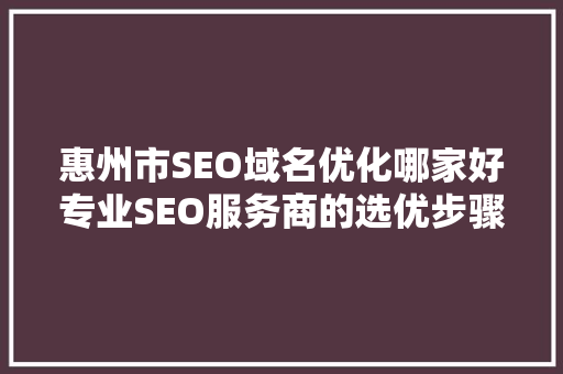 惠州市SEO域名优化哪家好专业SEO服务商的选优步骤