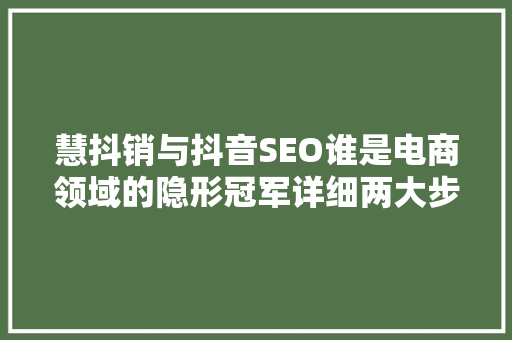 慧抖销与抖音SEO谁是电商领域的隐形冠军详细两大步骤的优劣