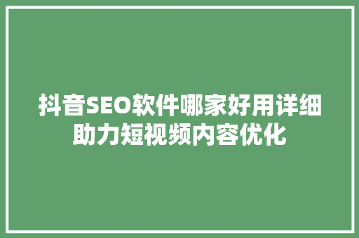 抖音SEO软件哪家好用详细助力短视频内容优化