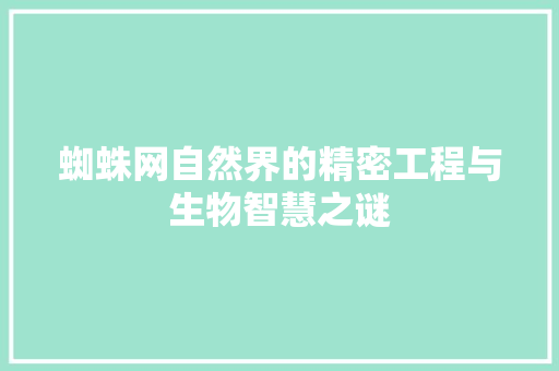 蜘蛛网自然界的精密工程与生物智慧之谜