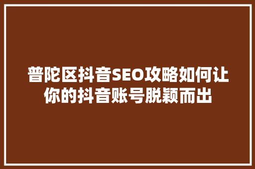 普陀区抖音SEO攻略如何让你的抖音账号脱颖而出