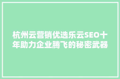 杭州云营销优选乐云SEO十年助力企业腾飞的秘密武器