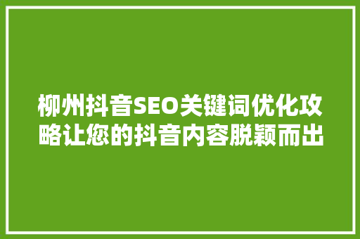 柳州抖音SEO关键词优化攻略让您的抖音内容脱颖而出