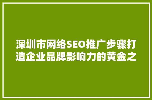 深圳市网络SEO推广步骤打造企业品牌影响力的黄金之路