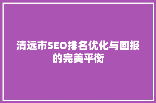 清远市SEO排名优化与回报的完美平衡