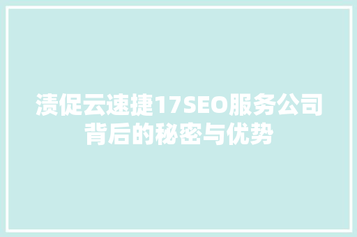 渍促云速捷17SEO服务公司背后的秘密与优势
