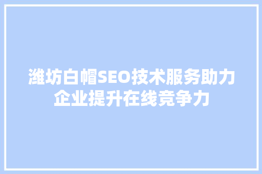 潍坊白帽SEO技术服务助力企业提升在线竞争力