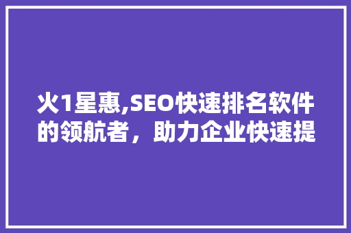 火1星惠,SEO快速排名软件的领航者，助力企业快速提升网站流量