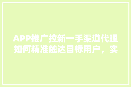 APP推广拉新一手渠道代理如何精准触达目标用户，实现高效增长