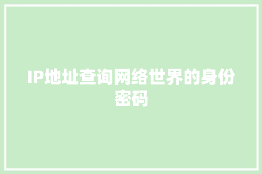 IP地址查询网络世界的身份密码
