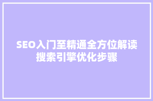 SEO入门至精通全方位解读搜索引擎优化步骤