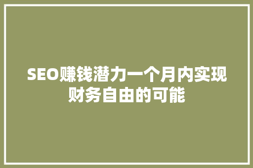 SEO赚钱潜力一个月内实现财务自由的可能