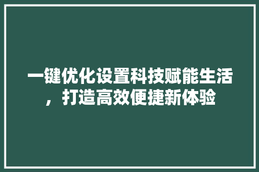一键优化设置科技赋能生活，打造高效便捷新体验