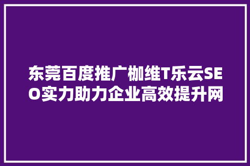 东莞百度推广枷维T乐云SEO实力助力企业高效提升网络曝光度