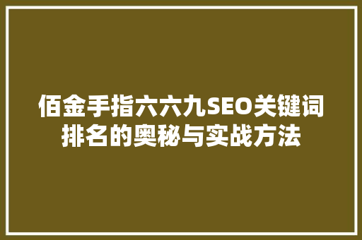佰金手指六六九SEO关键词排名的奥秘与实战方法