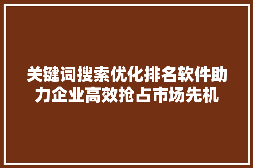 关键词搜索优化排名软件助力企业高效抢占市场先机