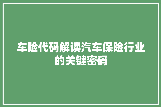 车险代码解读汽车保险行业的关键密码