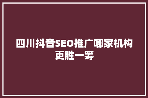 四川抖音SEO推广哪家机构更胜一筹