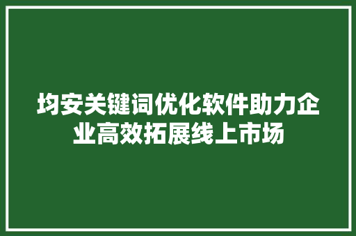 均安关键词优化软件助力企业高效拓展线上市场