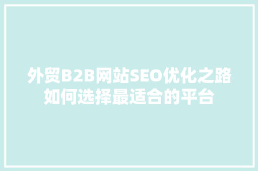 外贸B2B网站SEO优化之路如何选择最适合的平台