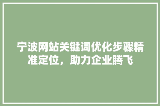 宁波网站关键词优化步骤精准定位，助力企业腾飞