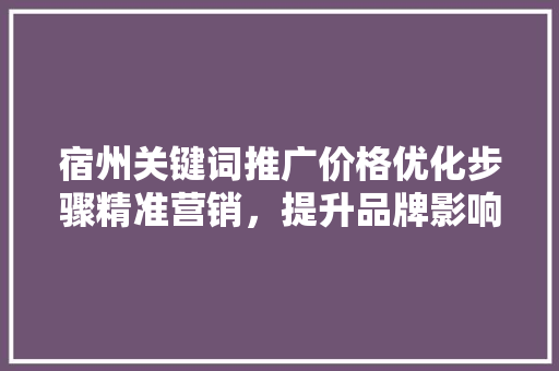 宿州关键词推广价格优化步骤精准营销，提升品牌影响力