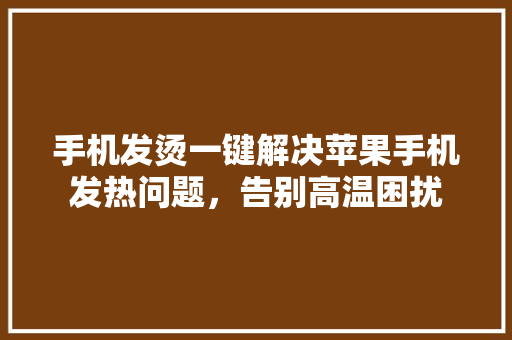 手机发烫一键解决苹果手机发热问题，告别高温困扰