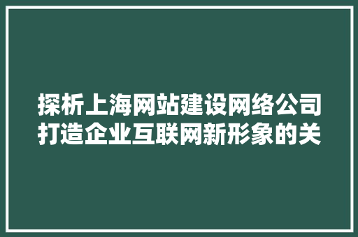 探析上海网站建设网络公司打造企业互联网新形象的关键伙伴