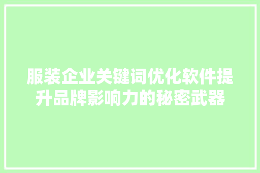 服装企业关键词优化软件提升品牌影响力的秘密武器