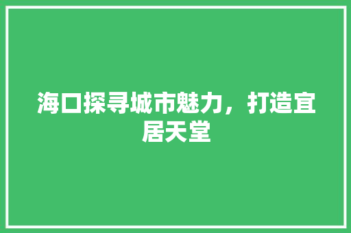 海口探寻城市魅力，打造宜居天堂